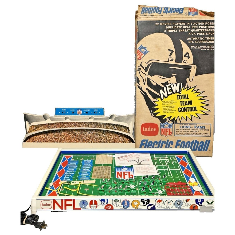 Tudor 1968 NFL Electric Football TESTED + WORKS Lions Rams Original Box #618